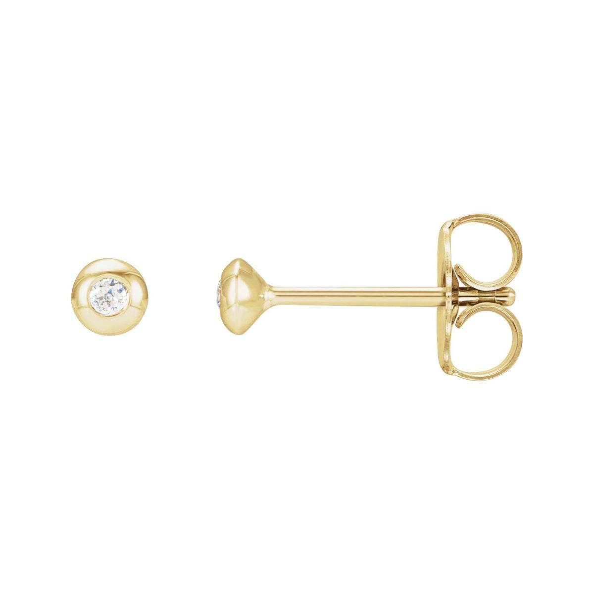Sapphire Row Natural Diamond Domed Bezel Stud Earrings - 14K Yellow Gold, 1.5 mm