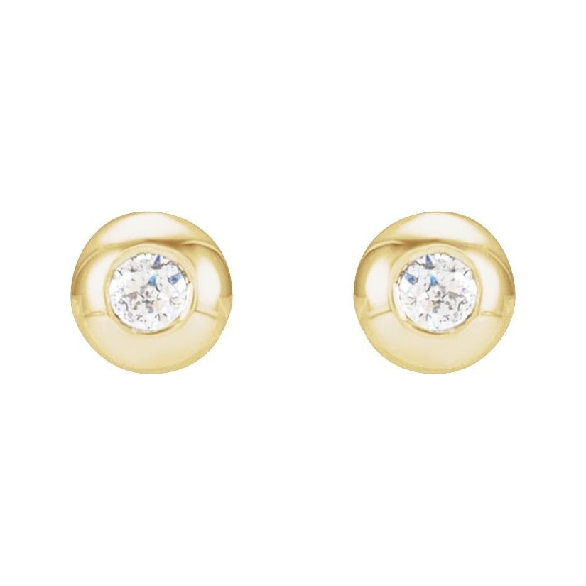 Sapphire Row Natural Diamond Domed Bezel Stud Earrings - 14K Yellow Gold, 1.5 mm (view 2)
