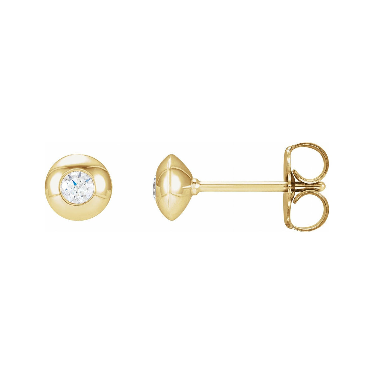 Sapphire Row Natural Diamond Domed Bezel Stud Earrings - 14K Yellow Gold, 2.5 mm