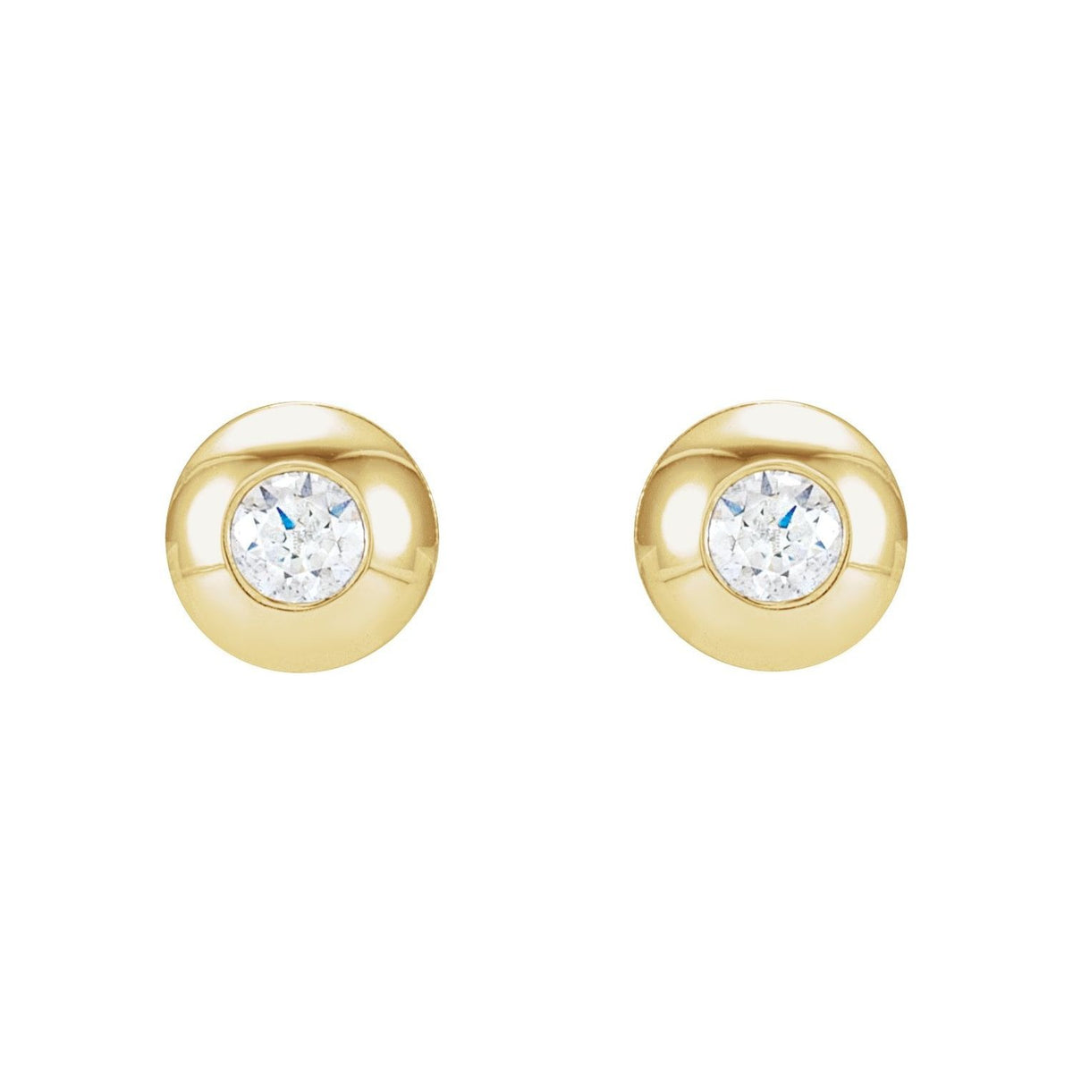 Sapphire Row Natural Diamond Domed Bezel Stud Earrings - 14K Yellow Gold, 2.5 mm (view 2)