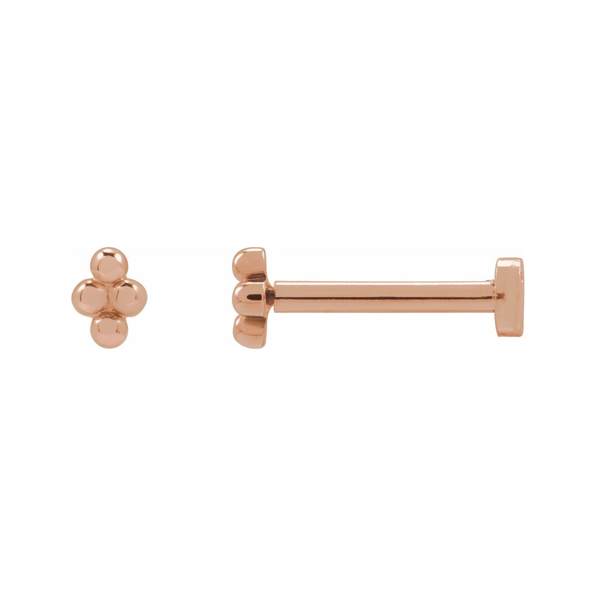 Sapphire Row Gold Bead Cluster Stud Earrings - 14K Rose Gold, Tension back