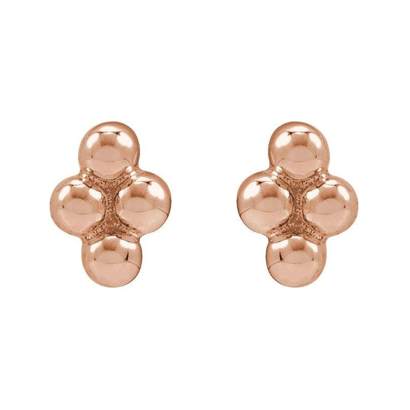 Sapphire Row Gold Bead Cluster Stud Earrings - 14K Rose Gold, Tension back (view 2)