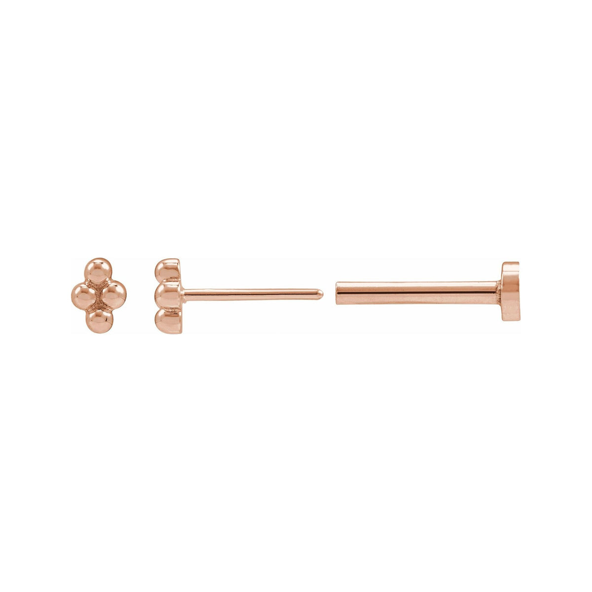 Sapphire Row Gold Bead Cluster Stud Earrings - 14K Rose Gold, Tension back (view 3)