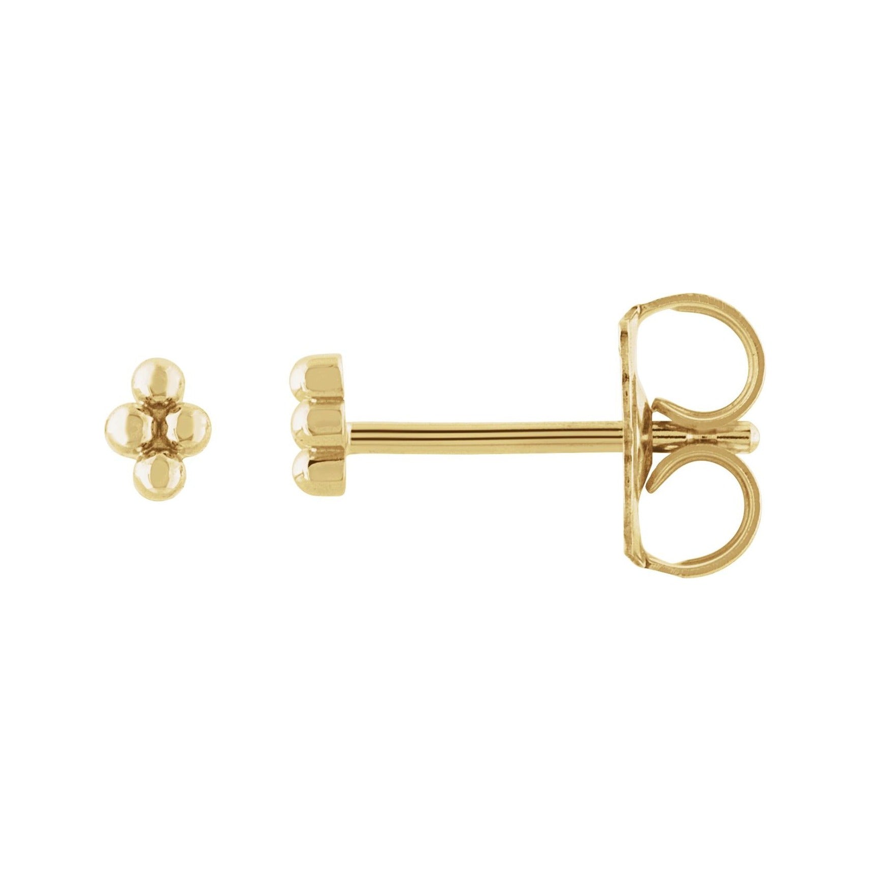 Sapphire Row Gold Bead Cluster Stud Earrings - 14K Yellow Gold, Friction back
