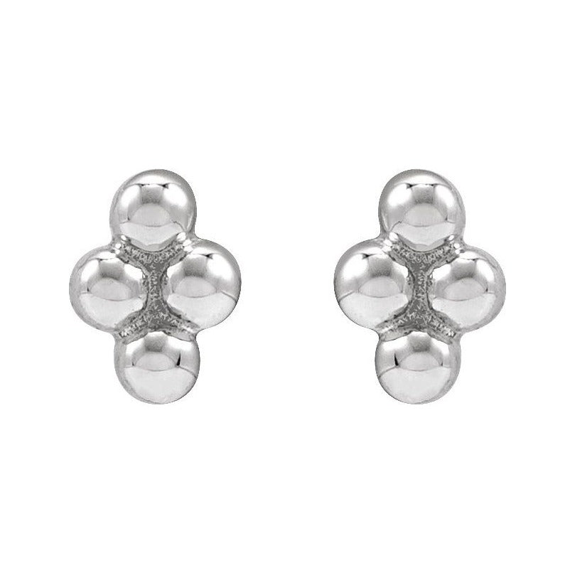 Sapphire Row Gold Bead Cluster Stud Earrings - Platinum, Friction back (view 2)