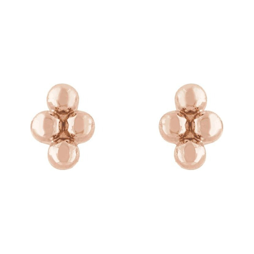 Sapphire Row Gold Bead Cluster Stud Earrings - 14K Rose Gold, Friction back (view 2)