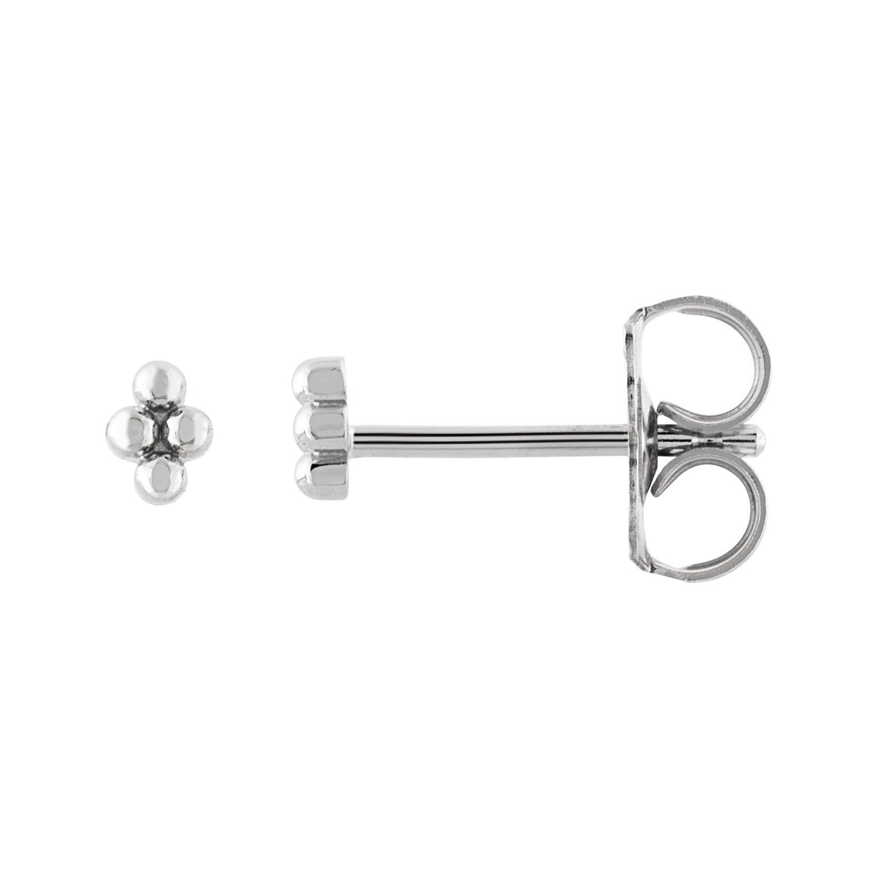 Sapphire Row Gold Bead Cluster Stud Earrings - 14K White Gold, Friction back