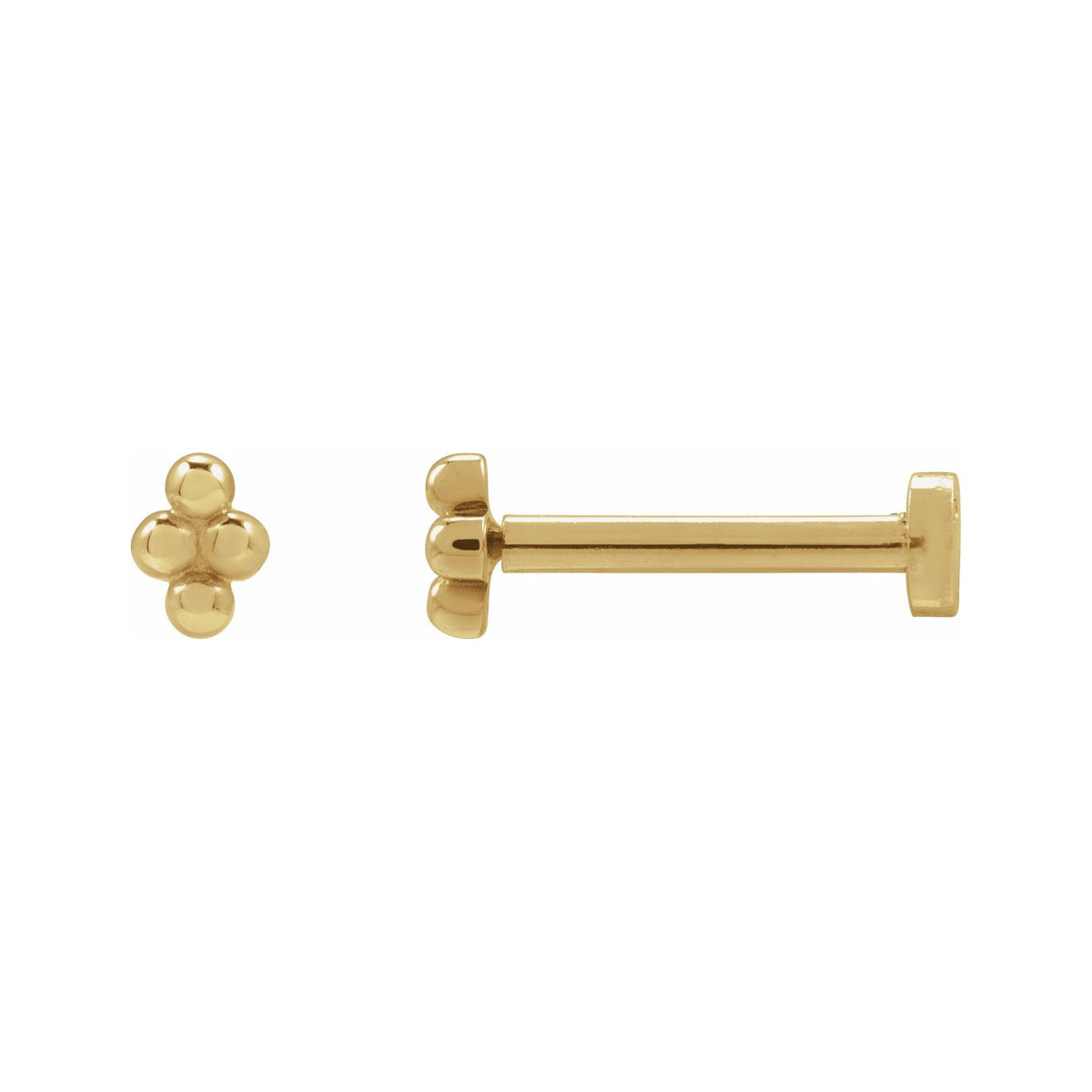 Sapphire Row Gold Bead Cluster Stud Earrings - 14K Yellow Gold, Tension back