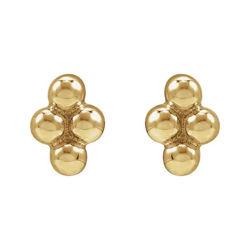 Sapphire Row Gold Bead Cluster Stud Earrings - 14K Yellow Gold, Tension back (view 2)