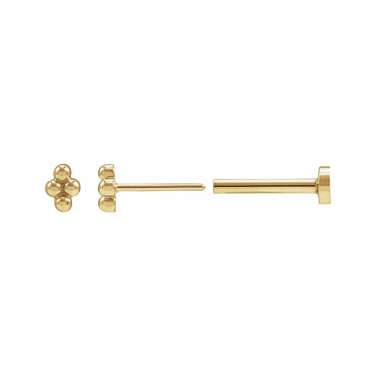 Sapphire Row Gold Bead Cluster Stud Earrings - 14K Yellow Gold, Tension back (view 3)