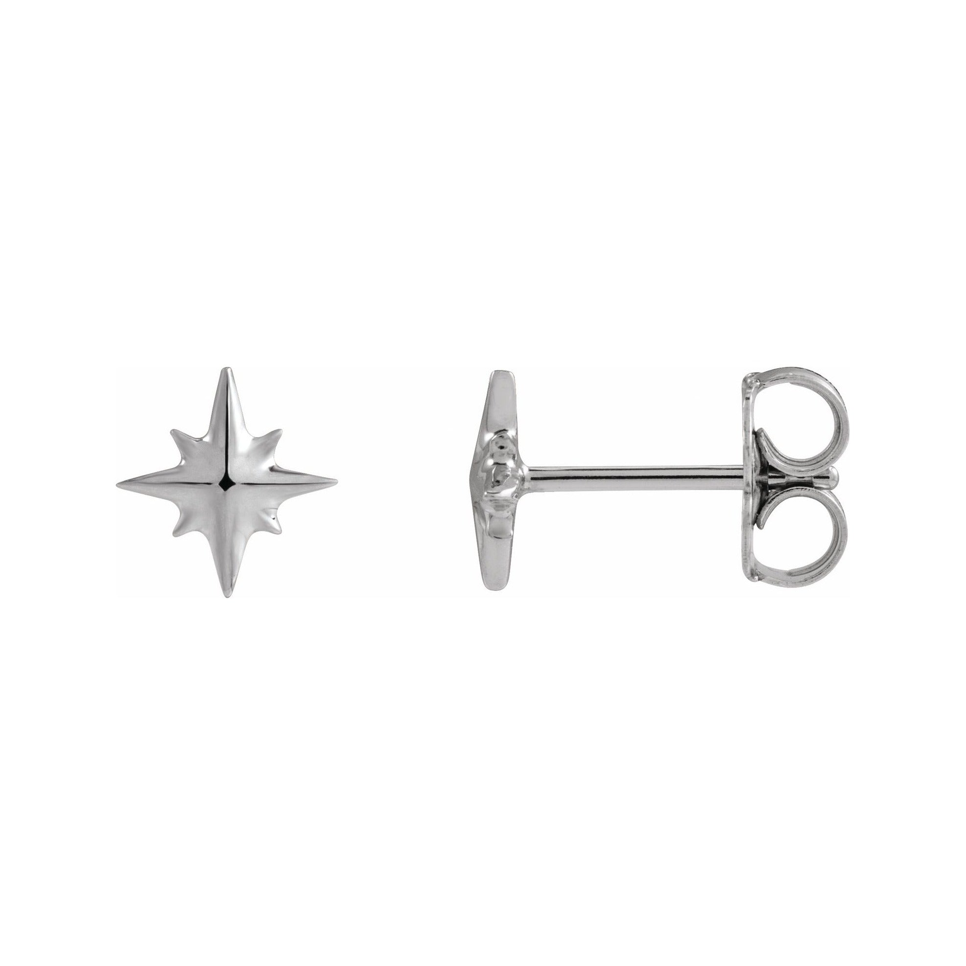 Sapphire Row Gold Eight-Point Star Stud Earrings - 14K White Gold, 7.1 × 6.7 mm, Friction back