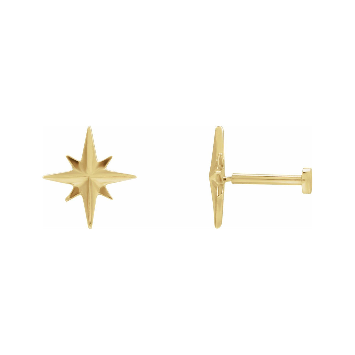 Sapphire Row Gold Eight-Point Star Stud Earrings - 14K Yellow Gold, 9.7 × 9.3 mm, Tension back
