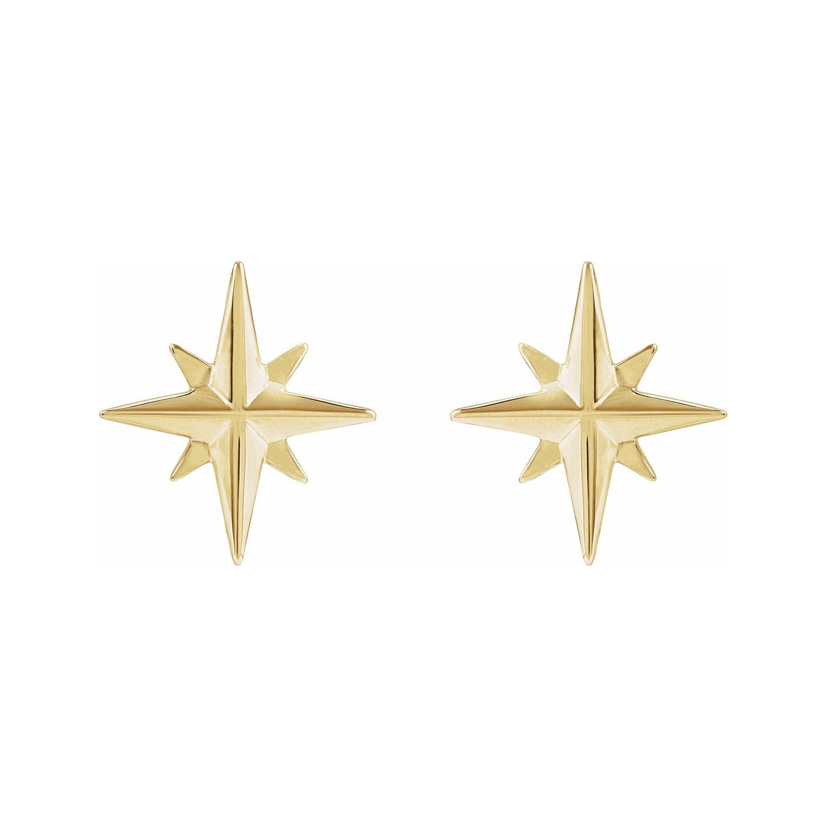 Sapphire Row Gold Eight-Point Star Stud Earrings - 14K Yellow Gold, 9.7 × 9.3 mm, Tension back (view 2)
