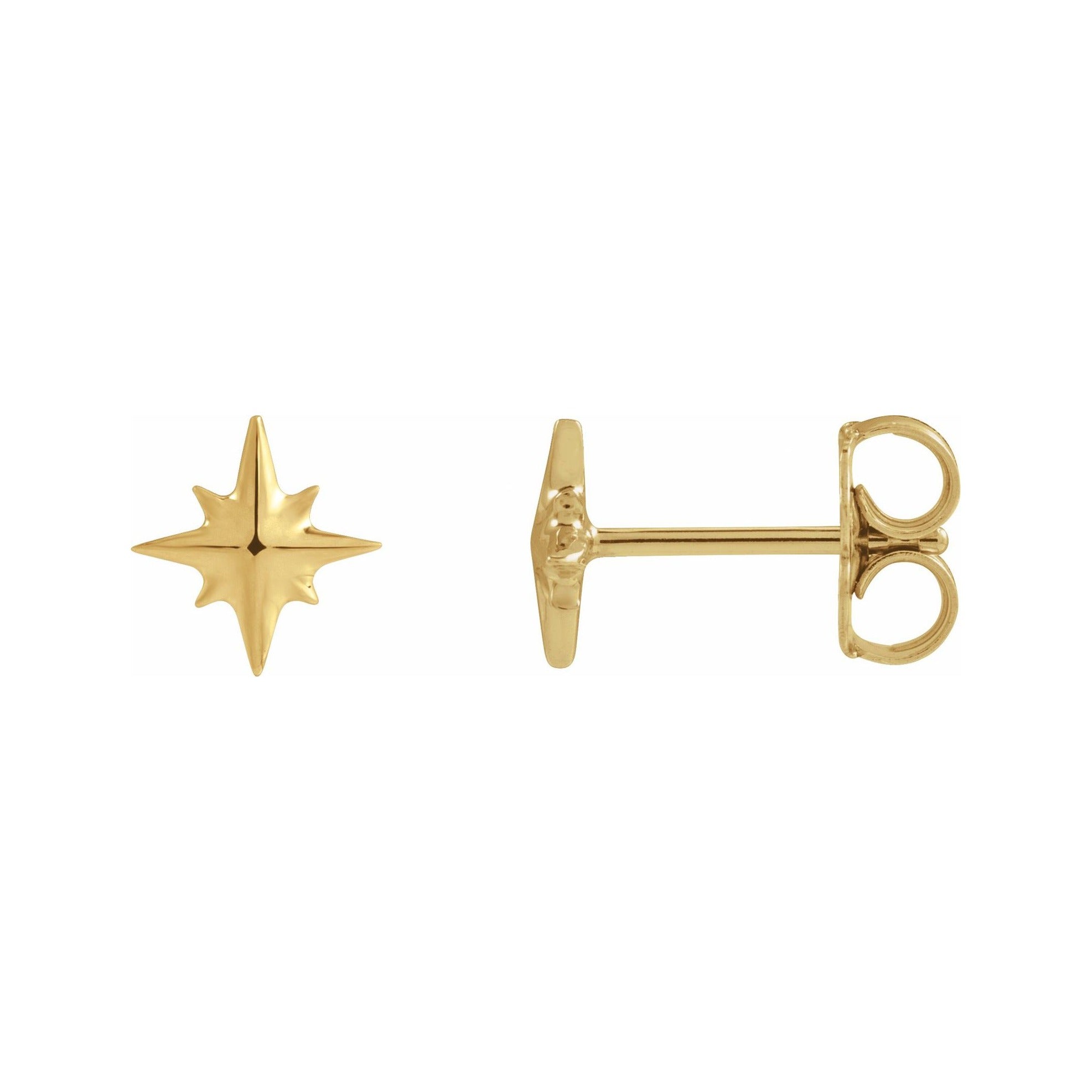 Sapphire Row Gold Eight-Point Star Stud Earrings - 14K Yellow Gold, 7.1 × 6.7 mm, Friction back