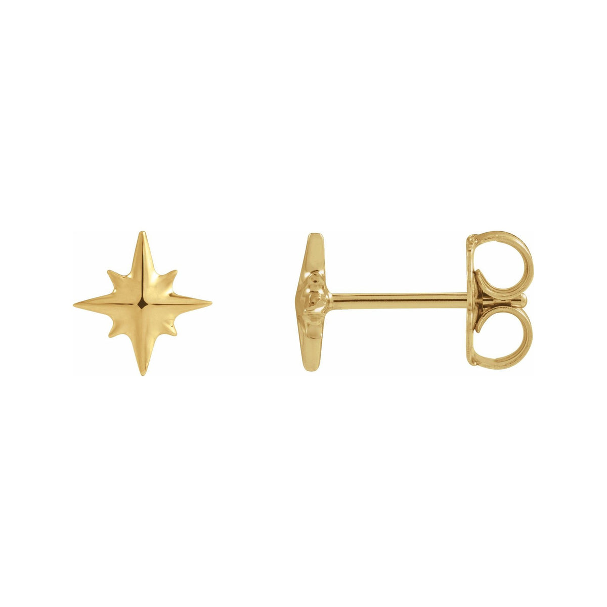 Sapphire Row Gold Eight-Point Star Stud Earrings - 14K Yellow Gold, 7.1 × 6.7 mm, Friction back