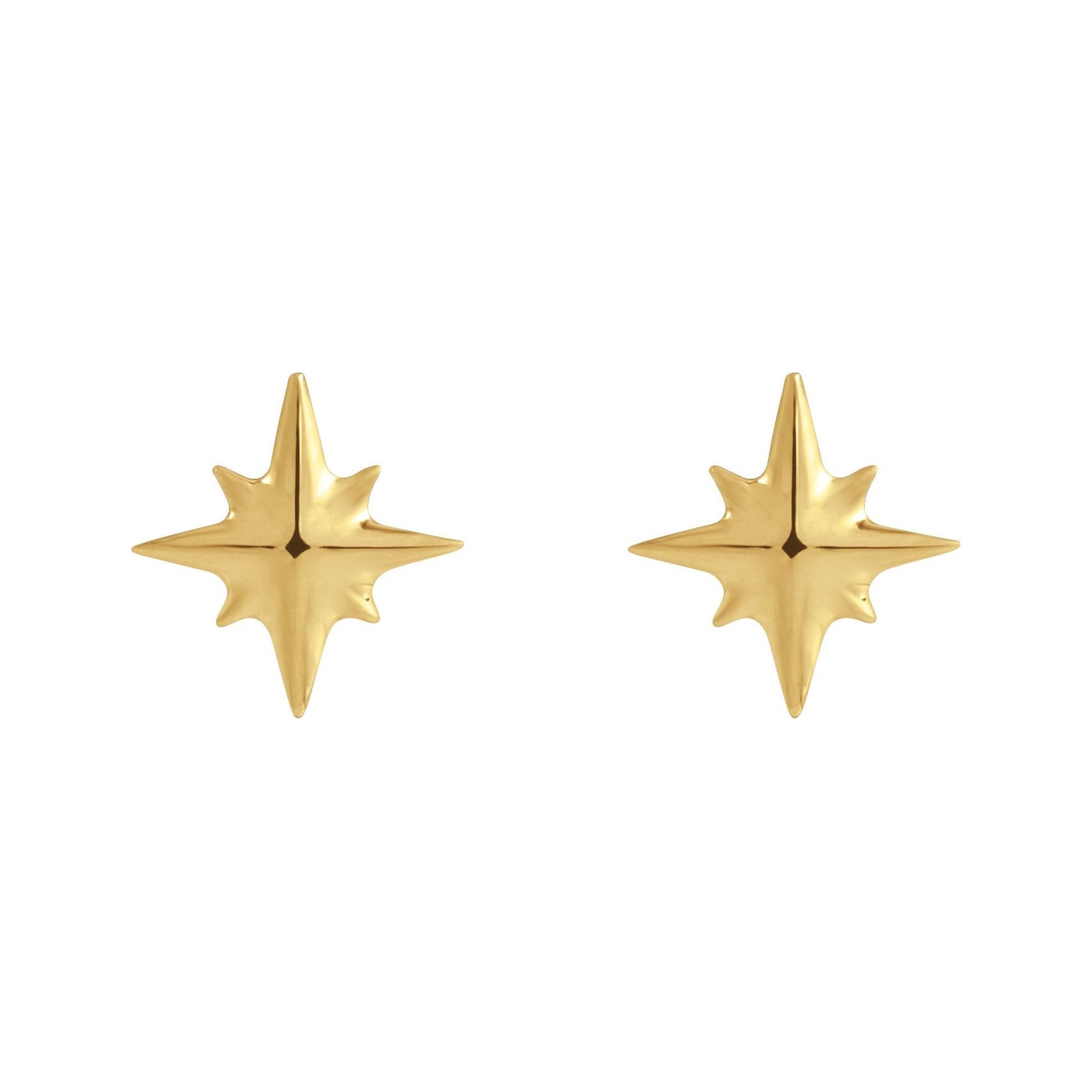 Sapphire Row Gold Eight-Point Star Stud Earrings - 14K Yellow Gold, 7.1 × 6.7 mm, Friction back (view 2)