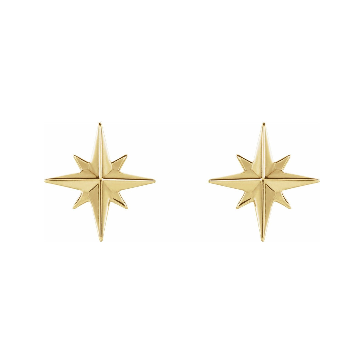Sapphire Row Gold Eight-Point Star Stud Earrings - 14K Yellow Gold, 9.7 × 9.3 mm, Friction back (view 2)
