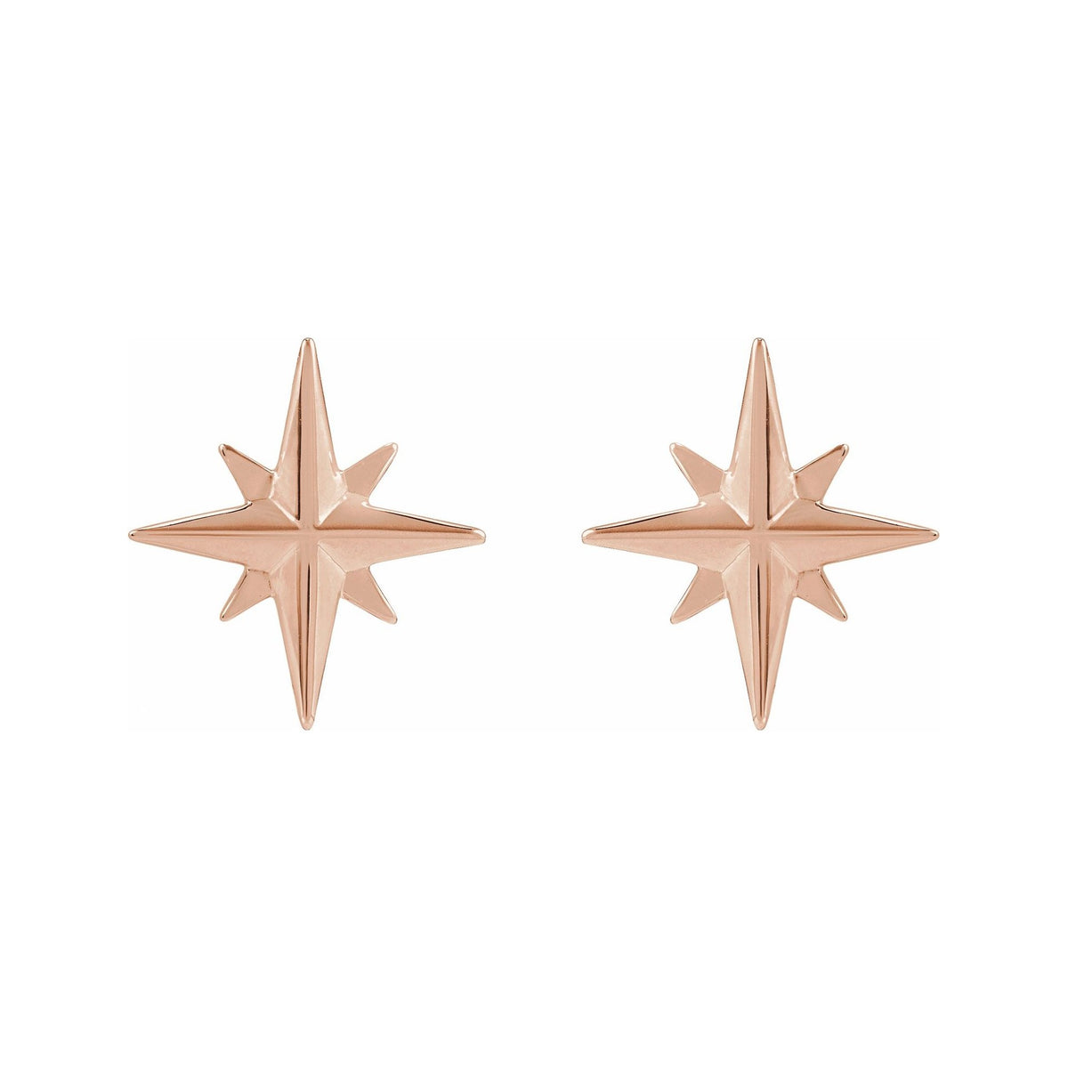Sapphire Row Gold Eight-Point Star Stud Earrings - 14K Rose Gold, 9.7 × 9.3 mm, Tension back (view 2)