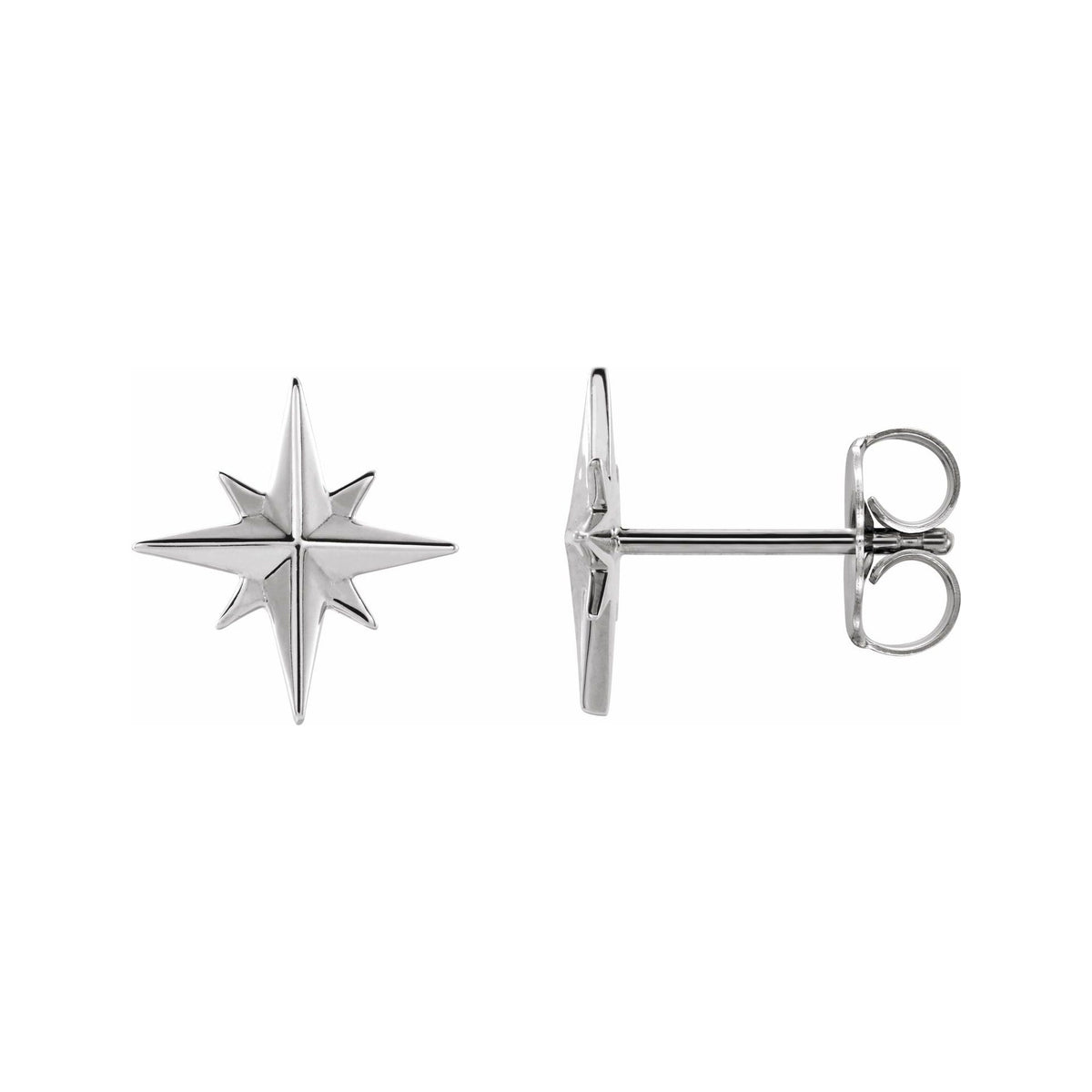 Sapphire Row Gold Eight-Point Star Stud Earrings - Platinum, 9.7 × 9.3 mm, Friction back