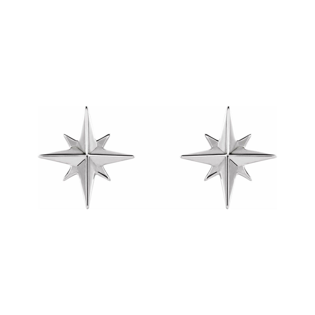 Sapphire Row Gold Eight-Point Star Stud Earrings - Platinum, 9.7 × 9.3 mm, Friction back (view 2)