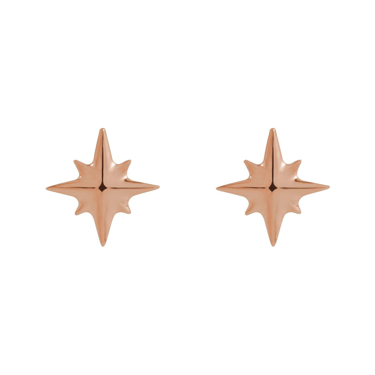 Sapphire Row Gold Eight-Point Star Stud Earrings - 14K Rose Gold, 7.1 × 6.7 mm, Friction back (view 2)