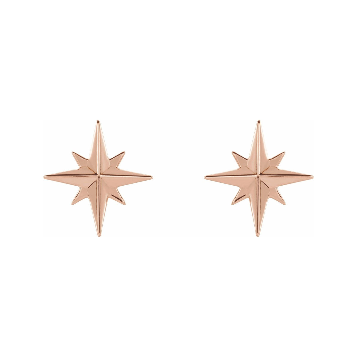 Sapphire Row Gold Eight-Point Star Stud Earrings - 14K Rose Gold, 9.7 × 9.3 mm, Friction back (view 2)