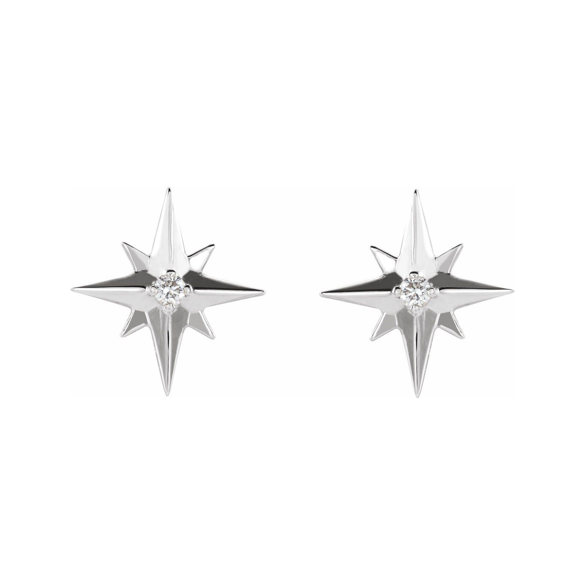 Sapphire Row Natural Diamond Eight-Point Star Stud Earrings - Platinum (view 2)