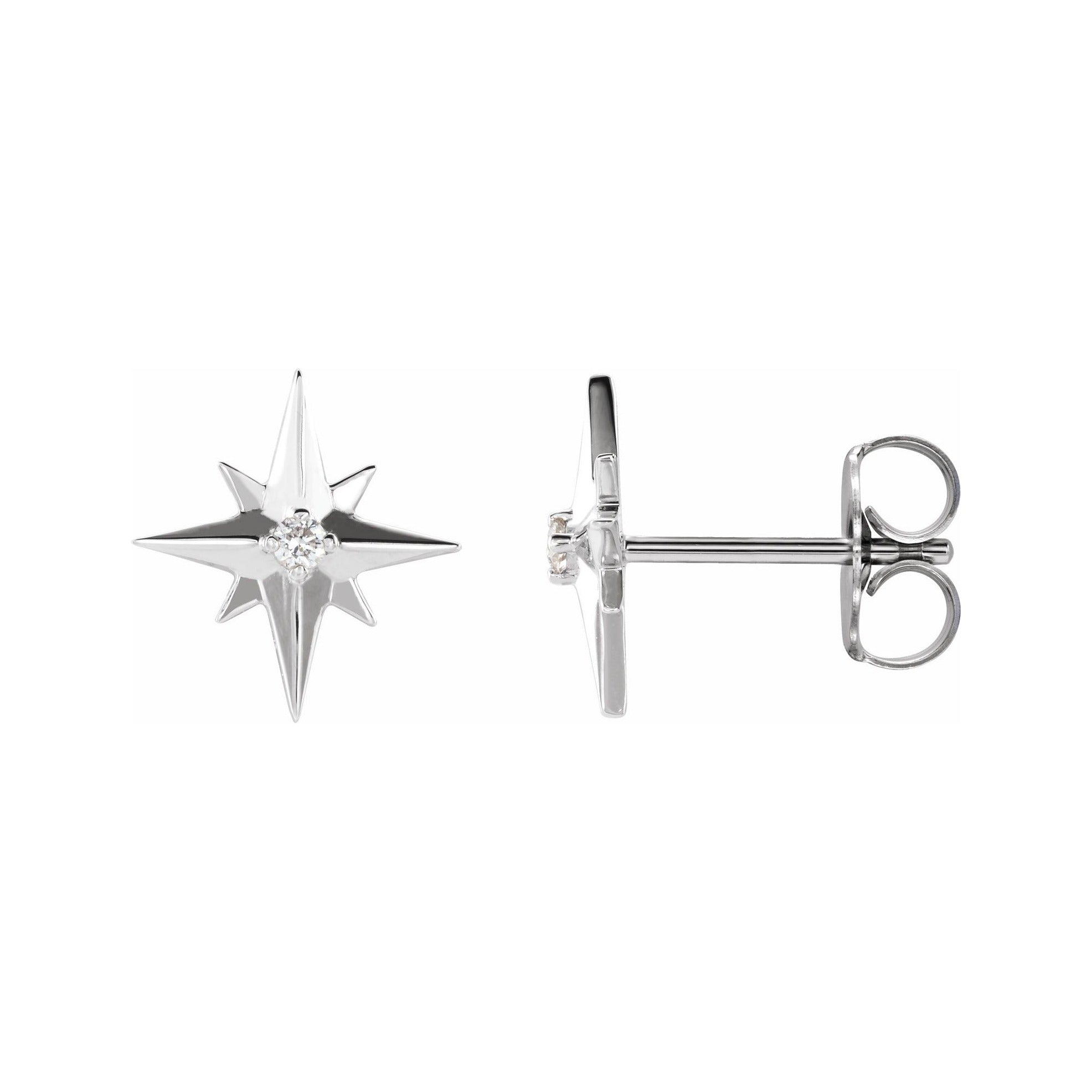 Sapphire Row Natural Diamond Eight-Point Star Stud Earrings - 14K White Gold