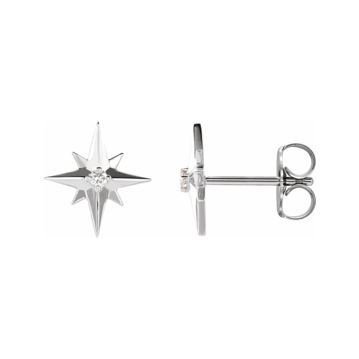 Sapphire Row Natural Diamond Eight-Point Star Stud Earrings - 14K White Gold
