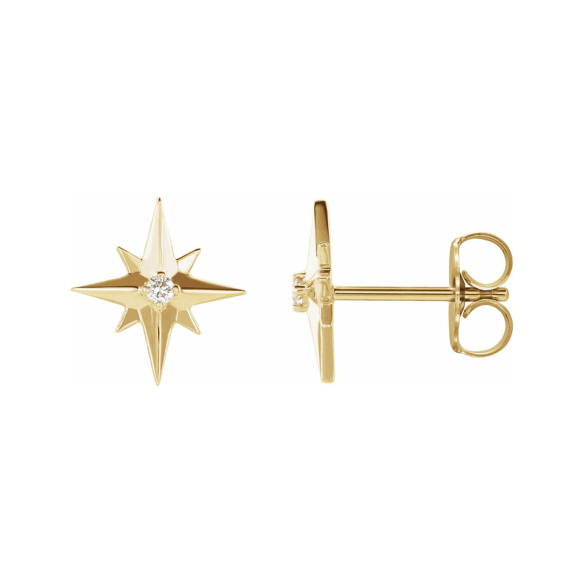 Sapphire Row Natural Diamond Eight-Point Star Stud Earrings - 14K Yellow Gold