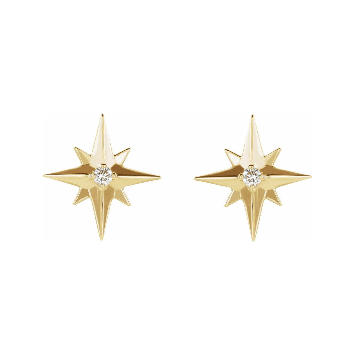 Sapphire Row Natural Diamond Eight-Point Star Stud Earrings - 14K Yellow Gold (view 2)