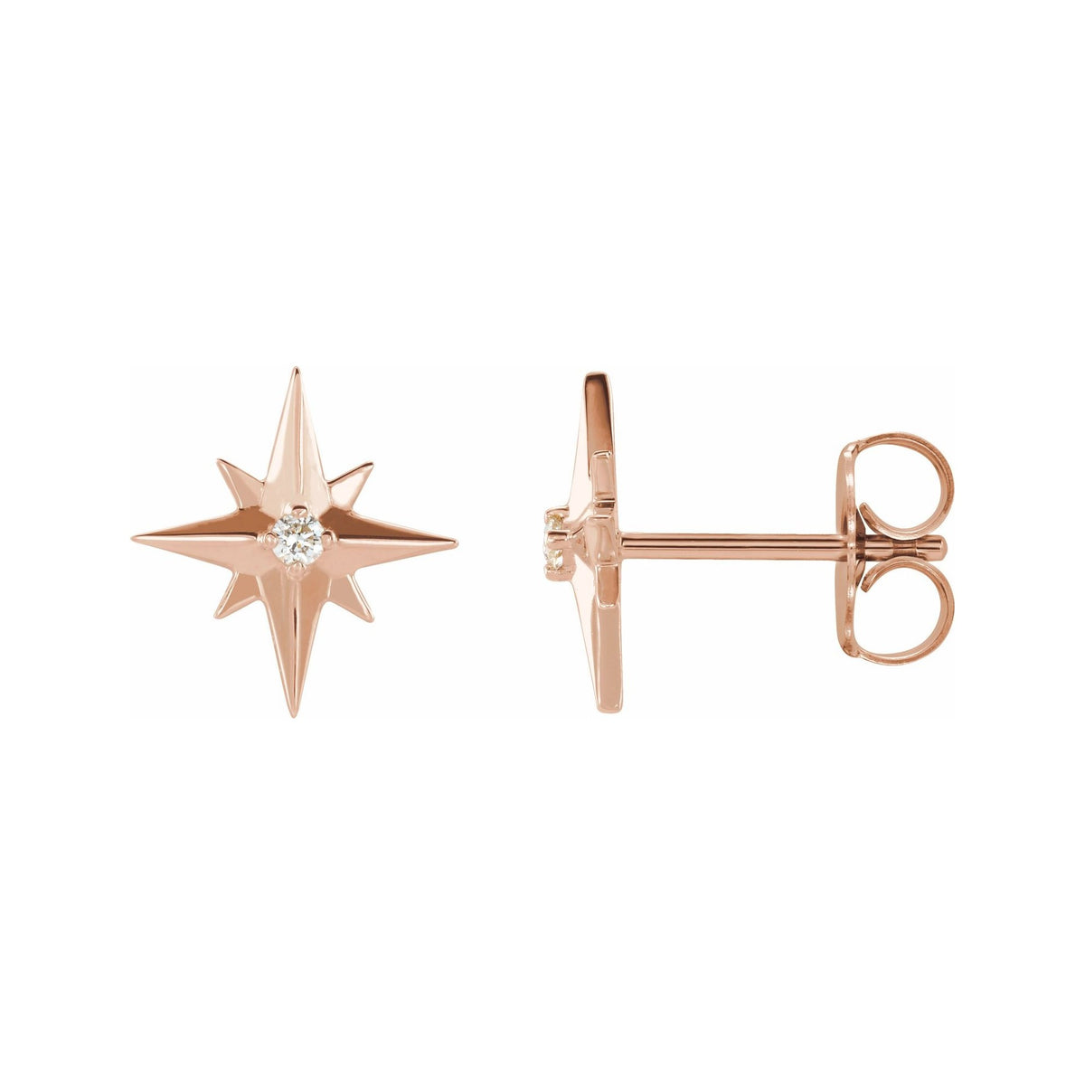 Sapphire Row Natural Diamond Eight-Point Star Stud Earrings - 14K Rose Gold