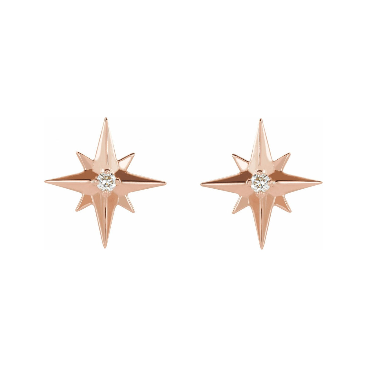Sapphire Row Natural Diamond Eight-Point Star Stud Earrings - 14K Rose Gold (view 2)