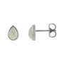 Sapphire Row Lab-Grown White Opal Pear Cabochon Stud Earrings - 14K White Gold