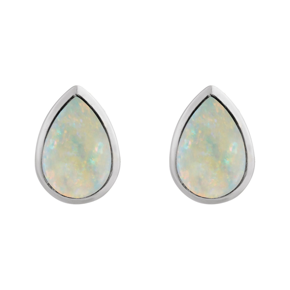Sapphire Row Lab-Grown White Opal Pear Cabochon Stud Earrings - 14K White Gold (view 2)