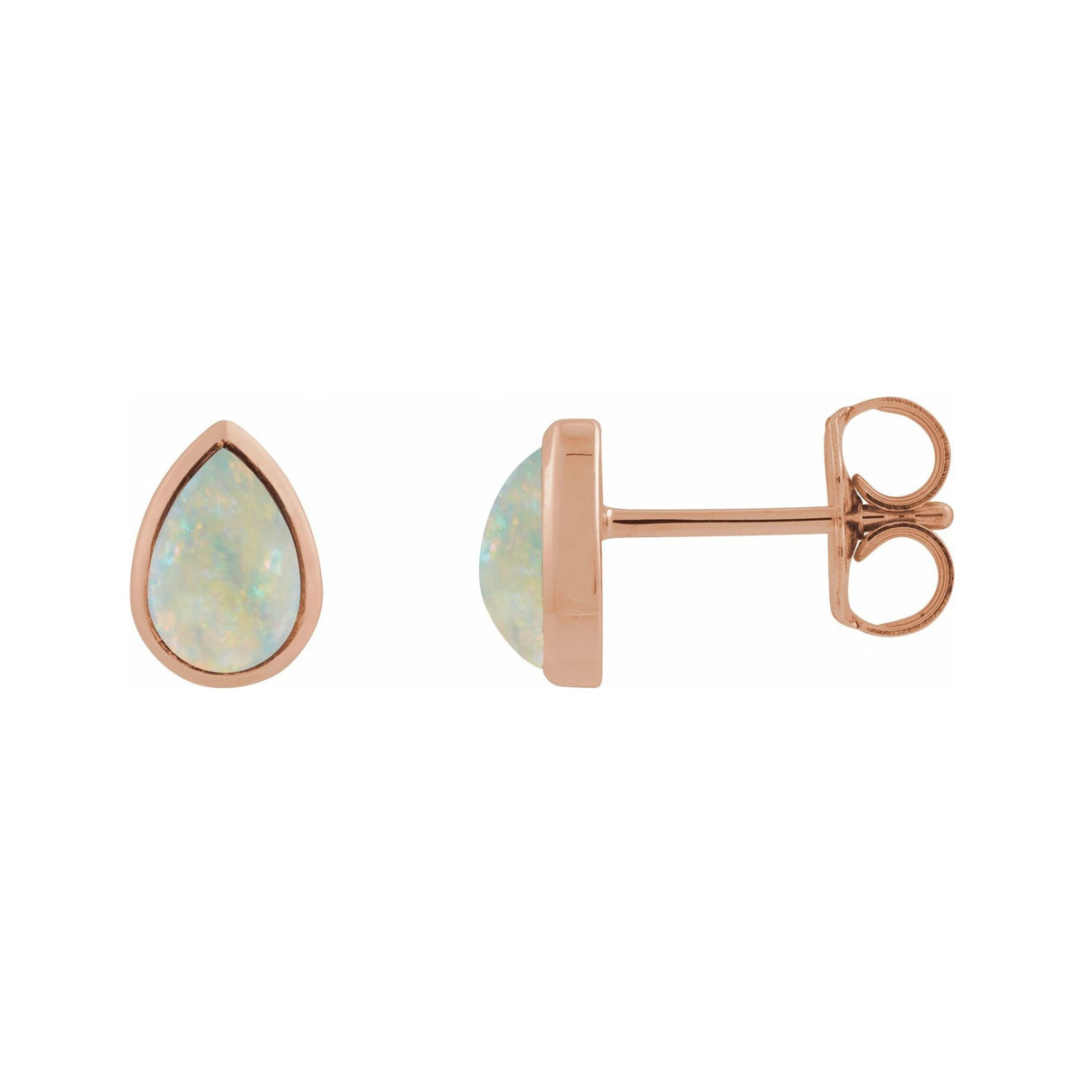 Sapphire Row Lab-Grown White Opal Pear Cabochon Stud Earrings - 14K Rose Gold