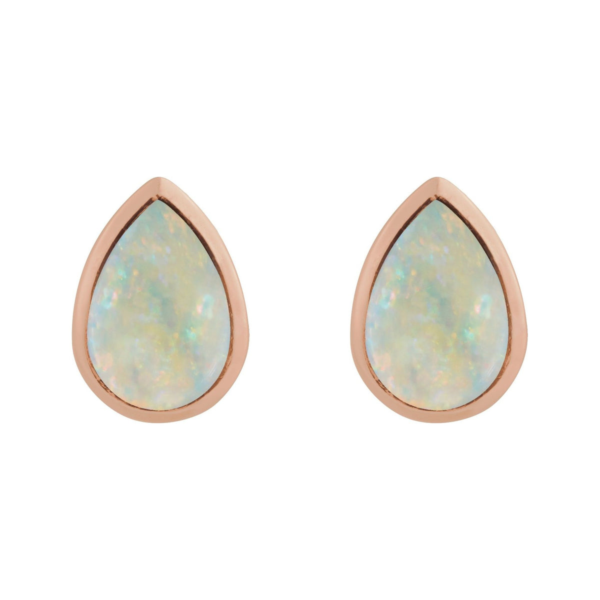 Sapphire Row Lab-Grown White Opal Pear Cabochon Stud Earrings - 14K Rose Gold (view 2)