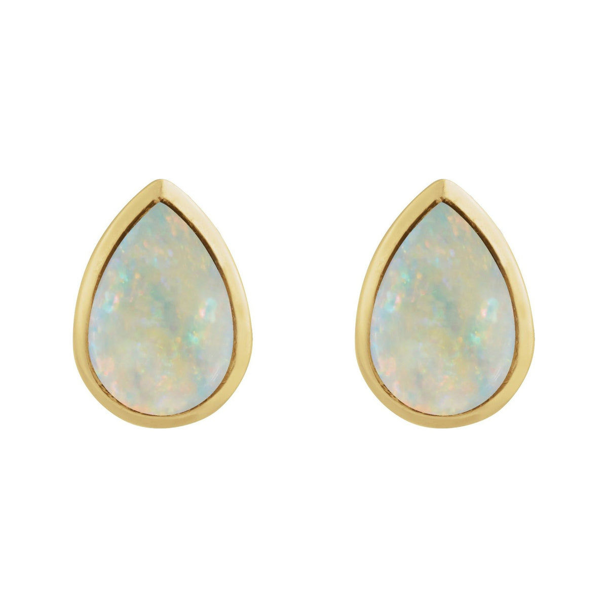 Sapphire Row Lab-Grown White Opal Pear Cabochon Stud Earrings - 14K Yellow Gold (view 2)