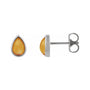Sapphire Row Natural Gemstone Pear Cabochon Stud Earrings - Citrine, Platinum