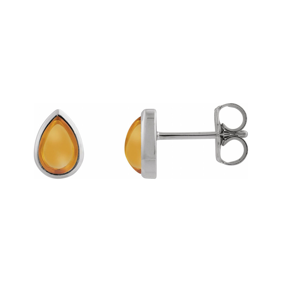 Sapphire Row Natural Gemstone Pear Cabochon Stud Earrings - Citrine, Platinum