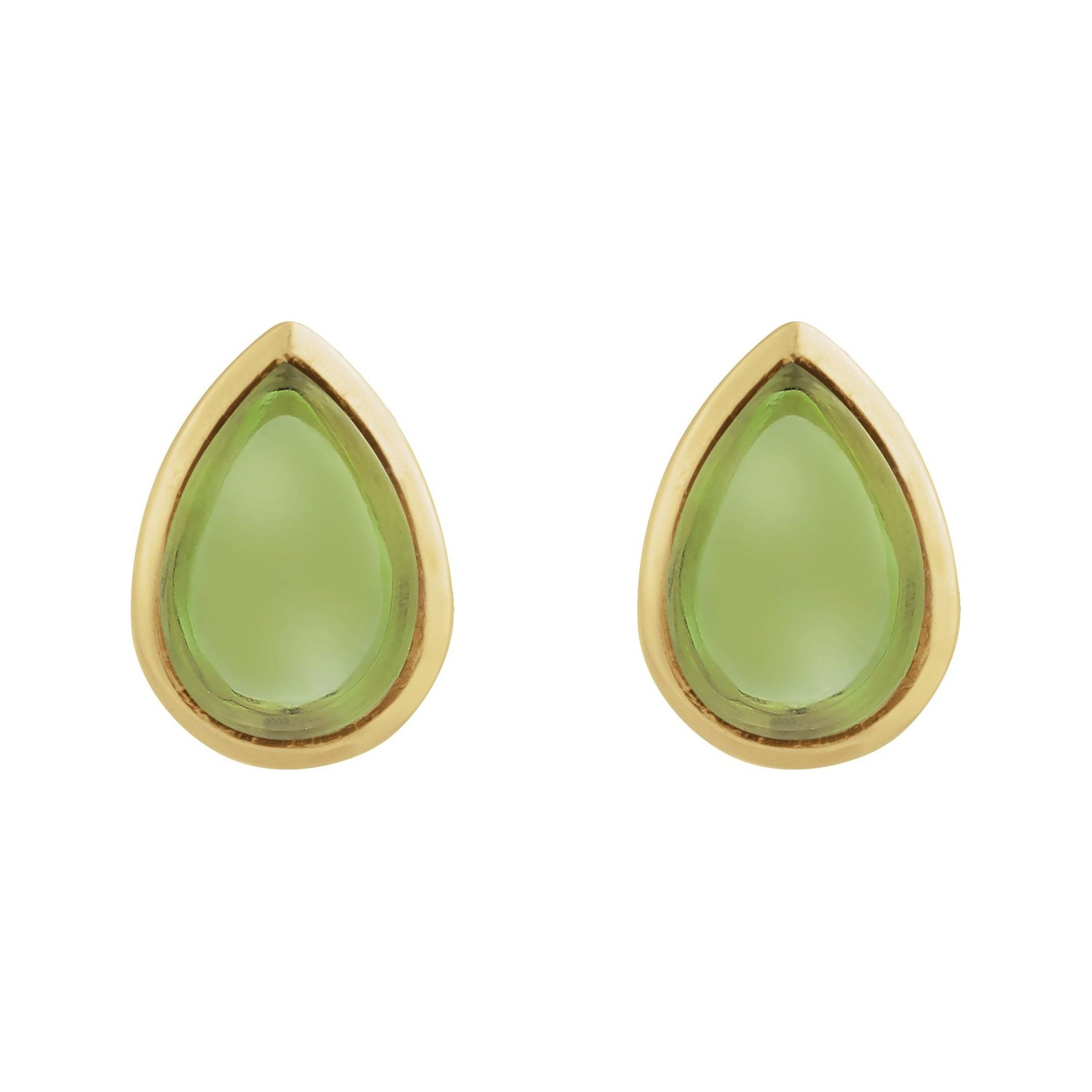 Sapphire Row Natural Gemstone Pear Cabochon Stud Earrings - Peridot, 14K Yellow Gold, 6 × 4 mm (view 2)