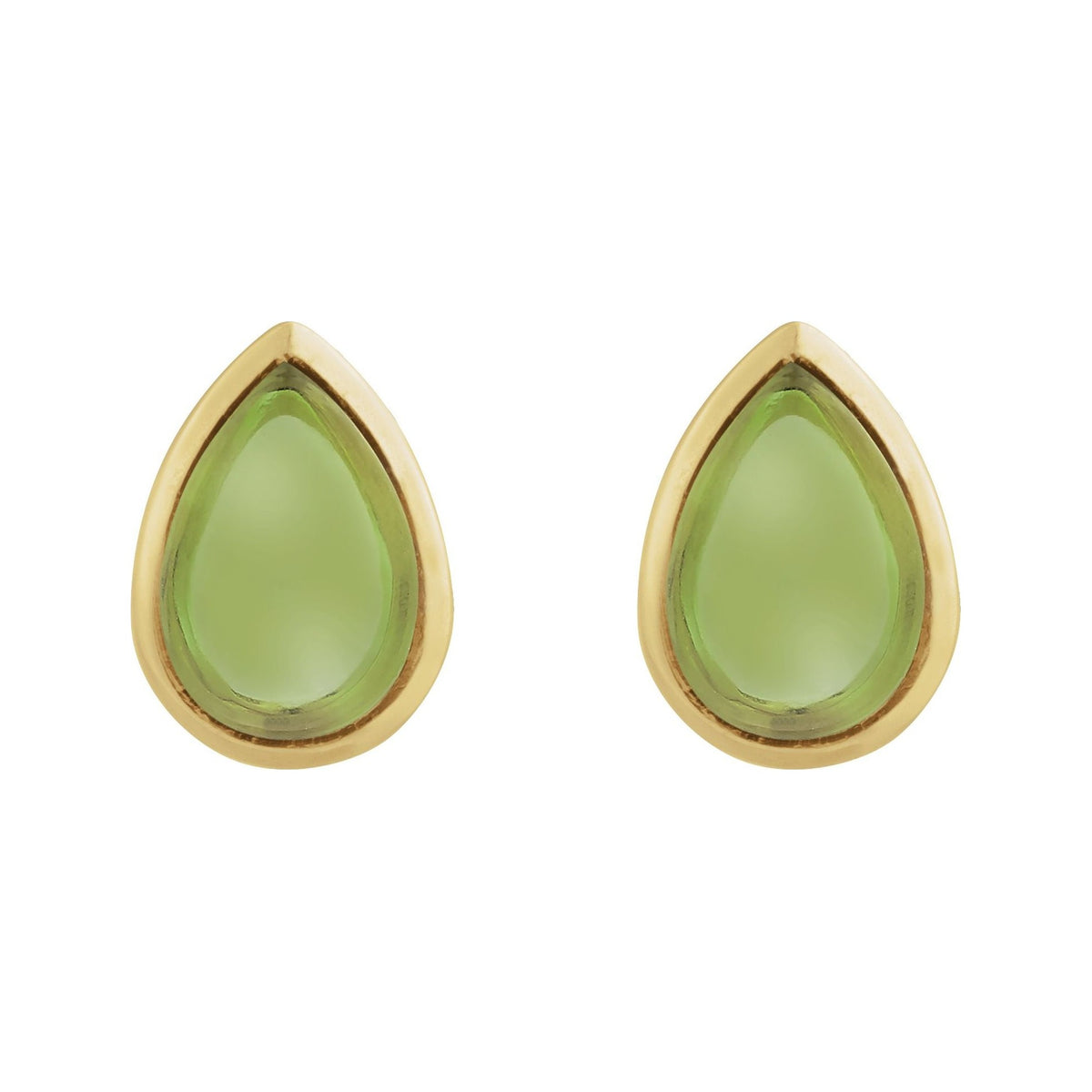Sapphire Row Natural Gemstone Pear Cabochon Stud Earrings - Peridot, 14K Yellow Gold, 6 × 4 mm (view 2)