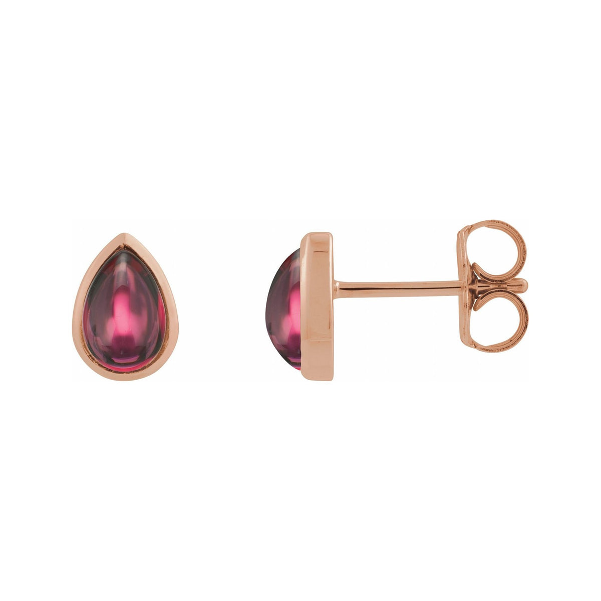 Sapphire Row Natural Gemstone Pear Cabochon Stud Earrings - Rhodolite Garnet, 14K Rose Gold