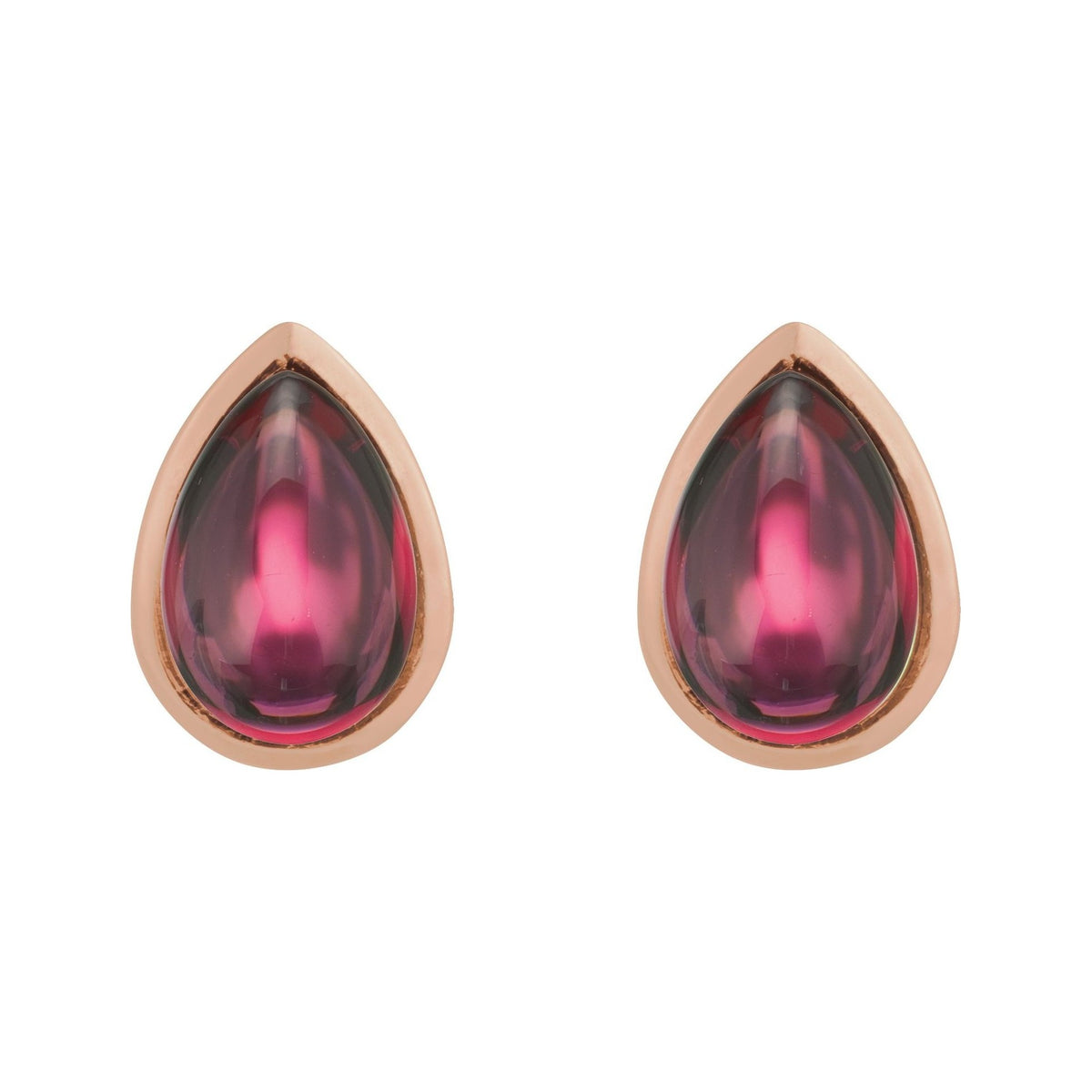 Sapphire Row Natural Gemstone Pear Cabochon Stud Earrings - Rhodolite Garnet, 14K Rose Gold (view 2)