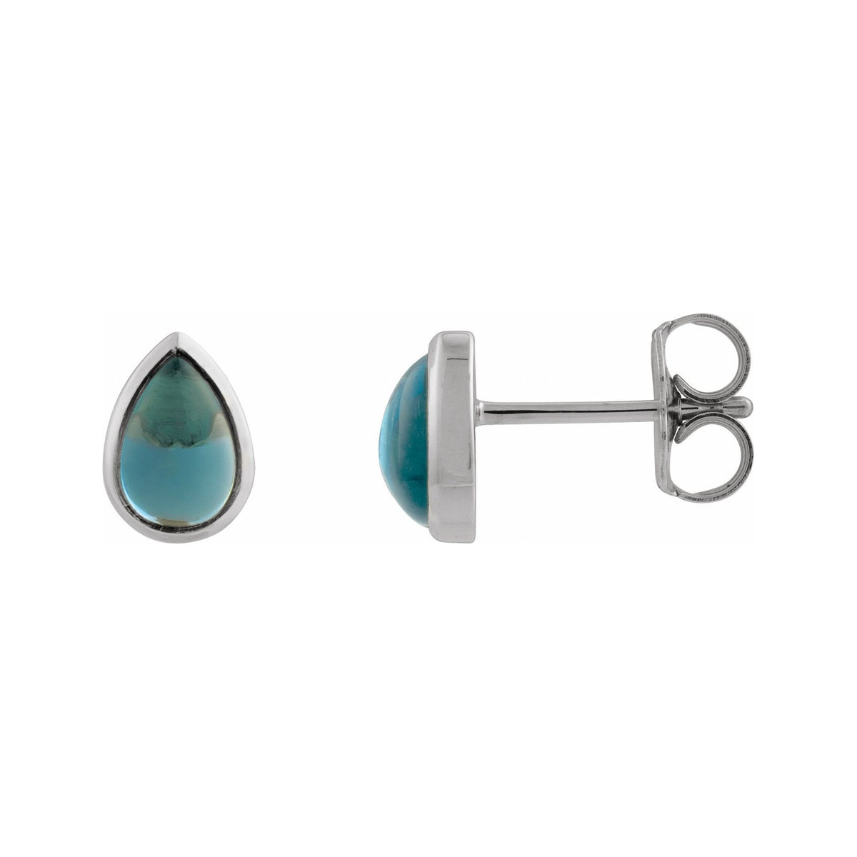 Sapphire Row Natural Gemstone Pear Cabochon Stud Earrings - London Blue Topaz, 14K White Gold, 6 × 4 mm