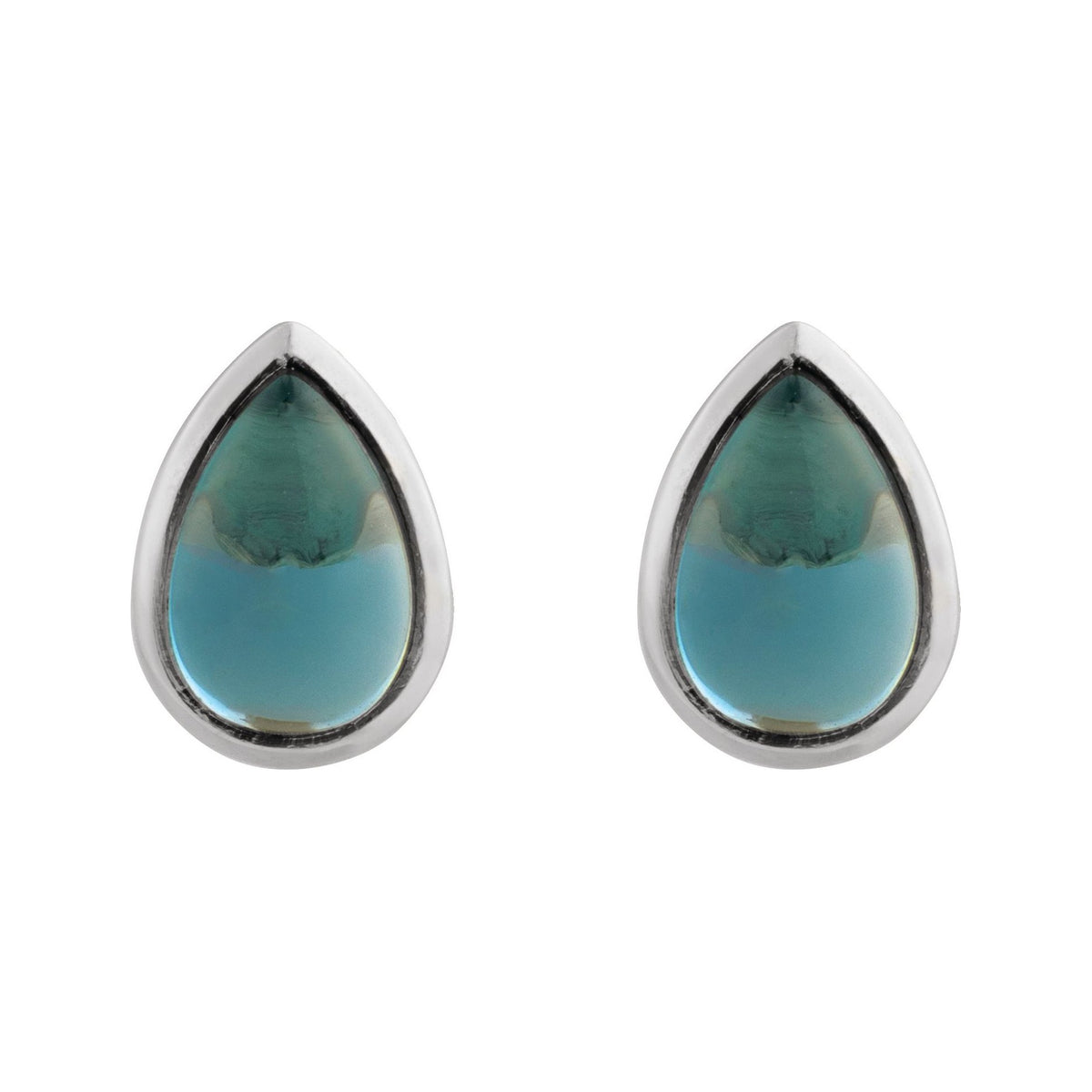 Sapphire Row Natural Gemstone Pear Cabochon Stud Earrings - London Blue Topaz, 14K White Gold, 6 × 4 mm (view 2)