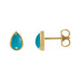Sapphire Row Natural Gemstone Pear Cabochon Stud Earrings - Turquoise, 14K Yellow Gold