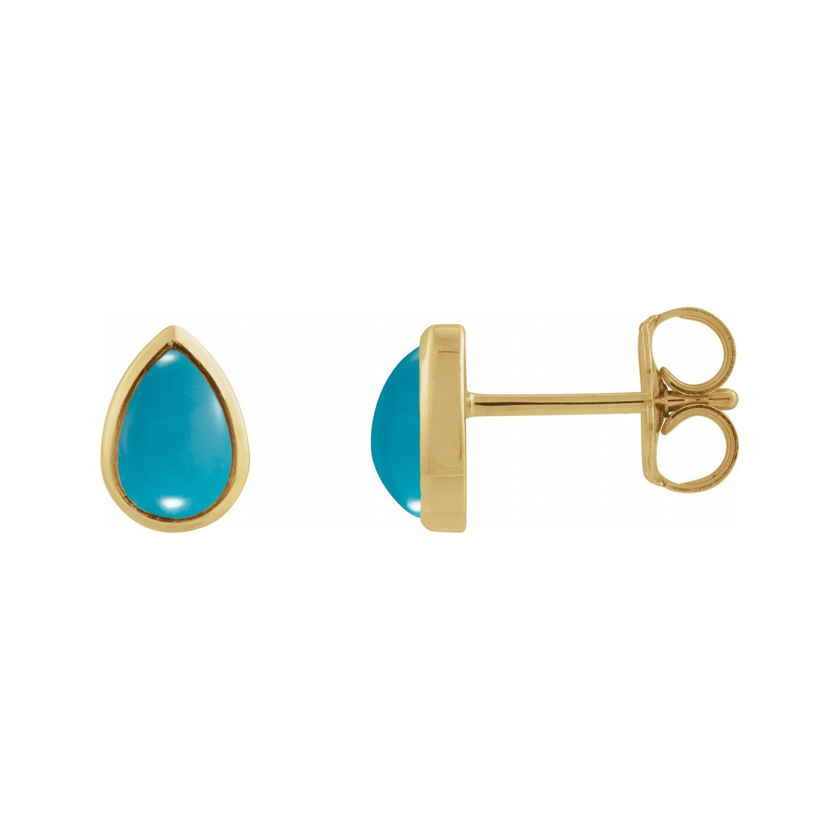 Sapphire Row Natural Gemstone Pear Cabochon Stud Earrings - Turquoise, 14K Yellow Gold