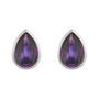Sapphire Row Natural Gemstone Pear Cabochon Stud Earrings - Amethyst, Platinum (view 2)