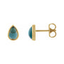 Sapphire Row Natural Gemstone Pear Cabochon Stud Earrings - London Blue Topaz, 14K Yellow Gold, 6 × 4 mm